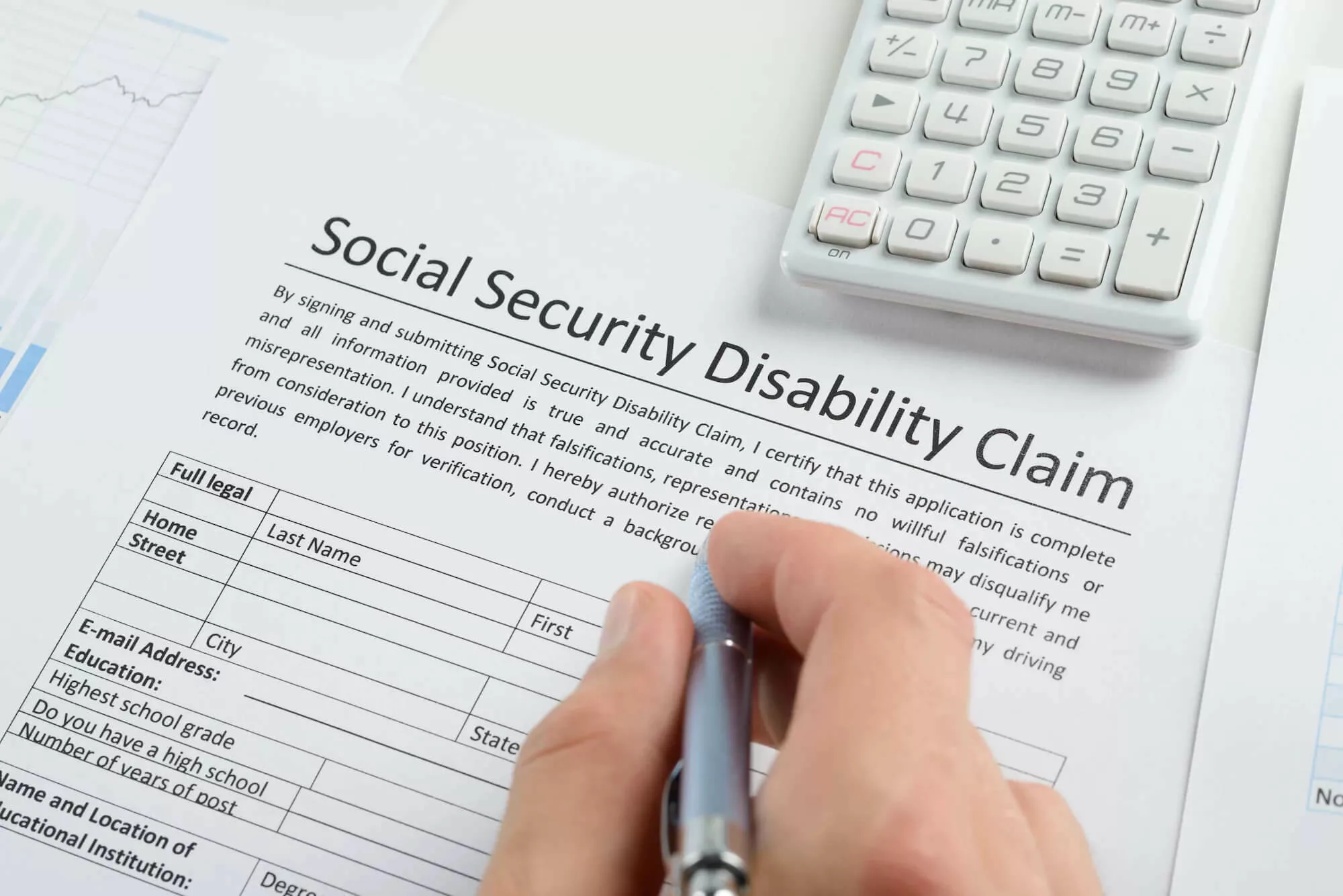 Social Security Disability Claim form.