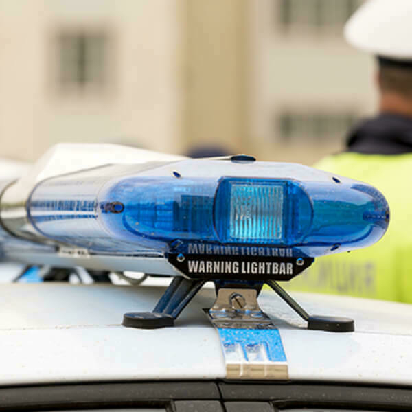 Blue police car warning lights.
