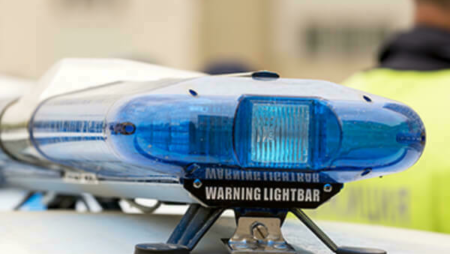 Blue police car warning lights.